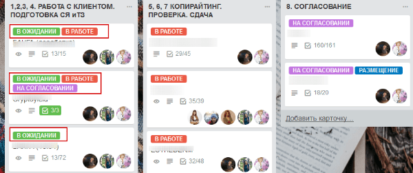 Цветные метки для карточек Трелло