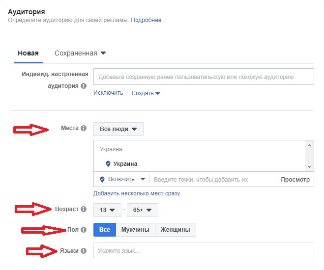 Индивидуально настроенная аудитория в Facebook Ads Manager