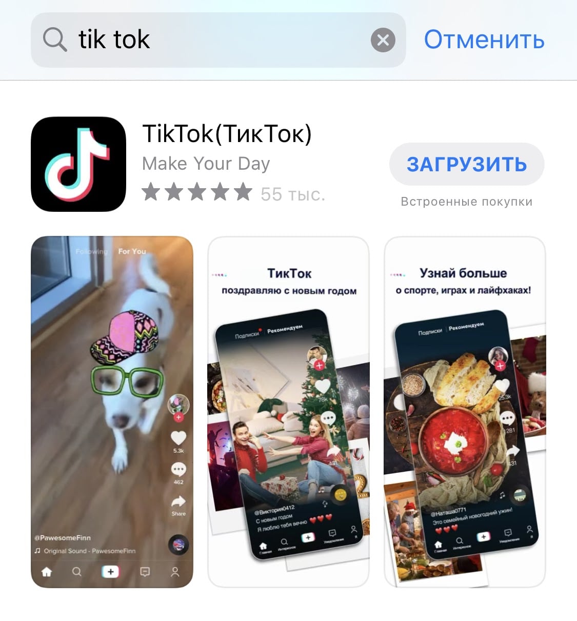 Приложение TikTok в AppStore