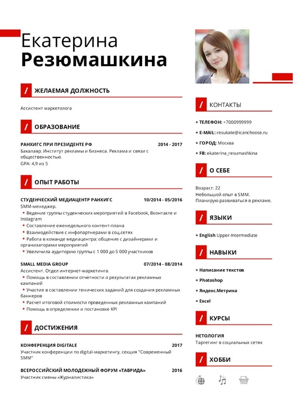 Структура правильного резюме маркетолога